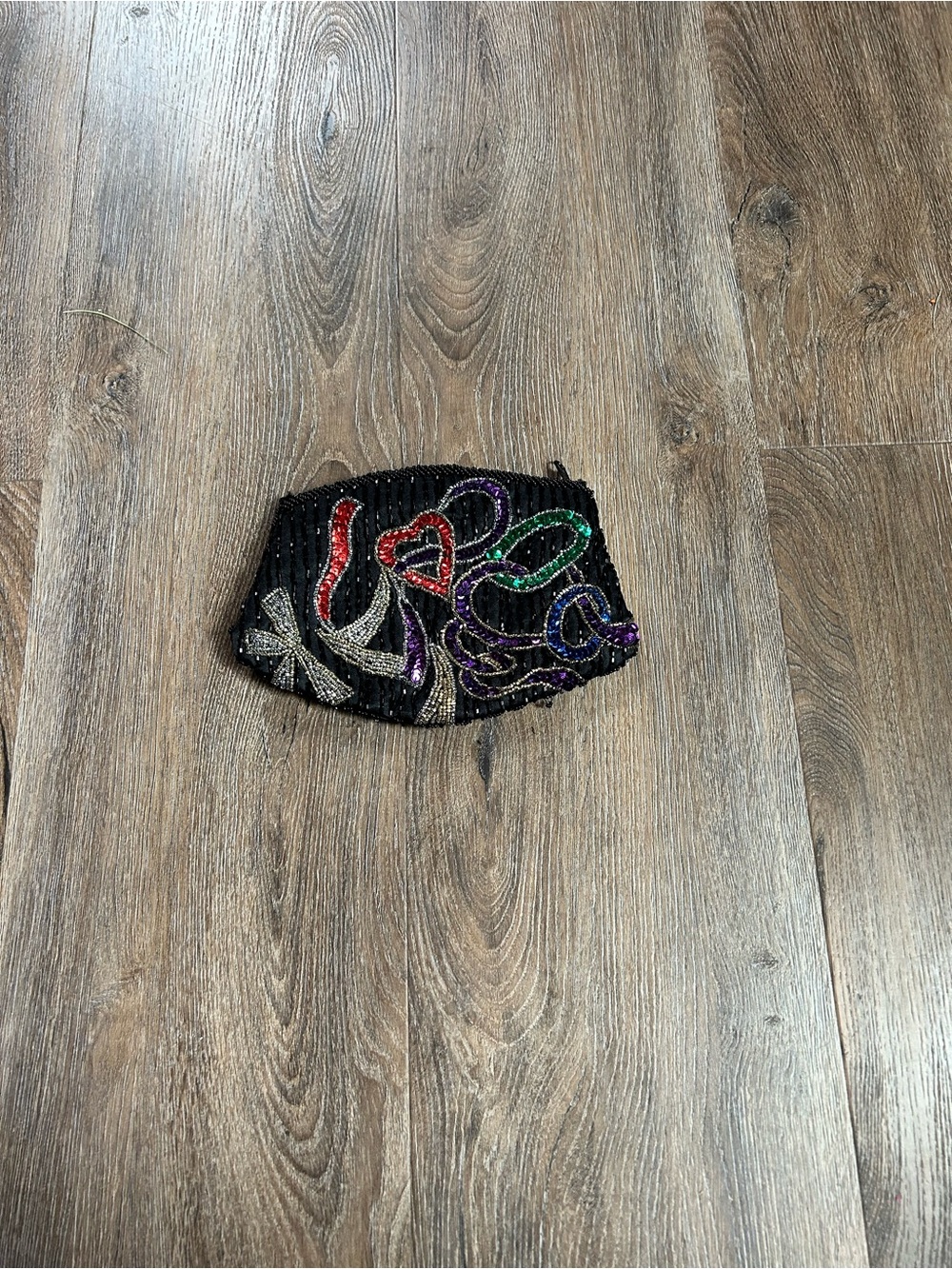 Beaded Black Clutch with Multicolor Sequin Motif